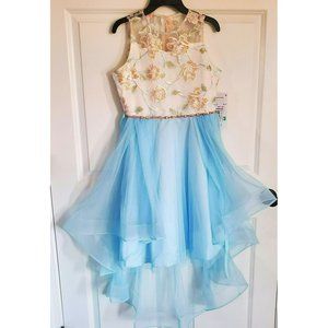 Rare Editions NWT Dress Kids Size 16 Blue, Cream, Ivory and Green with Jeweled W